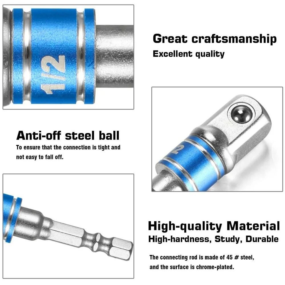 Power Drill Hex to Square Wrench Adapter, Impact Driver Socket Extension Converter Set