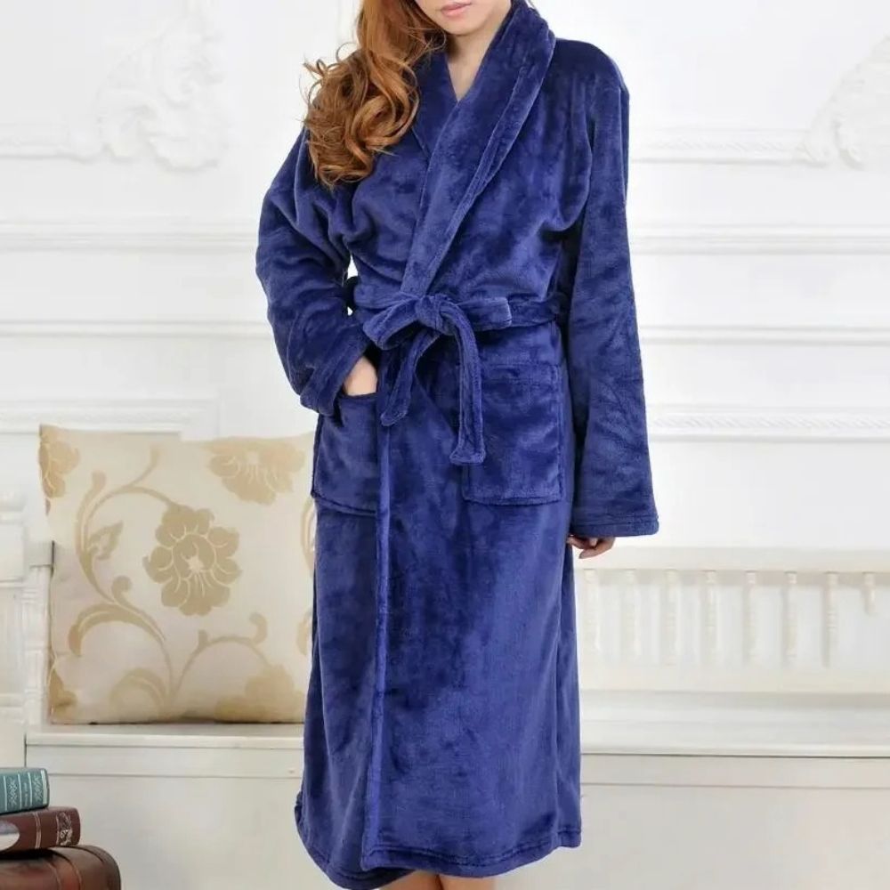 Winter Coral Fleece Long Kimono Robe Thick Warm Homewear