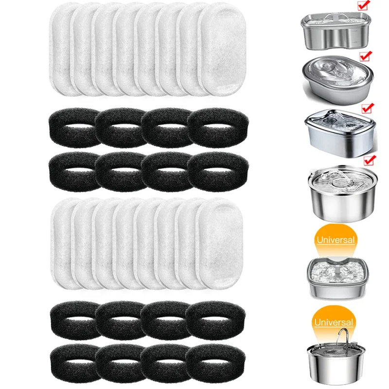Adjustable Cat Water Fountain Filters for 108oz/3.2L & 67oz/2L Stainless Steel Pet Fountains