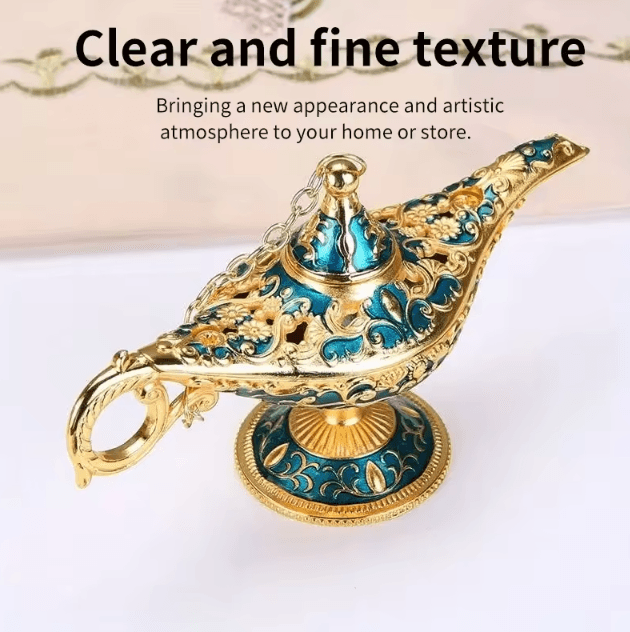 Vintage Aladdin Magic Lamp Ornament – Retro Metal Genie Lamp Home Decor