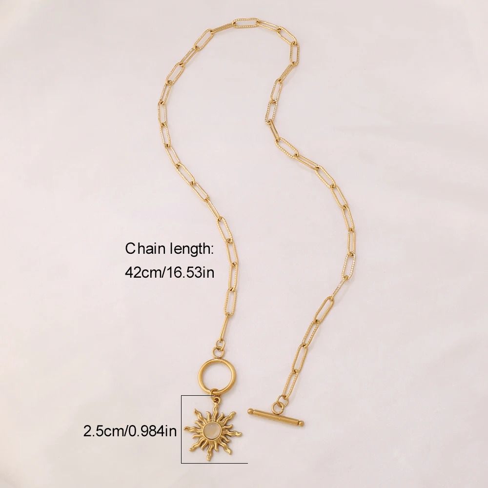 Sun Pendant Necklace Gold Turquoise Charm Stainless Steel Clavicle Chain