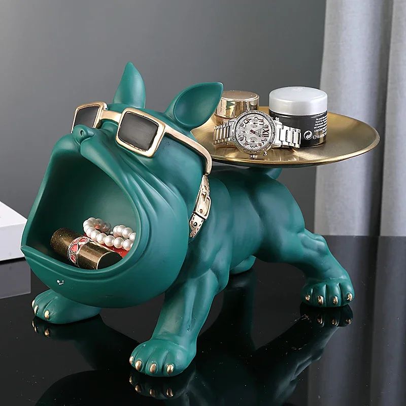 Bulldog Storage Box Figurine – Resin Dog Statue Organizer Tray for Home Decor & Desk Storage