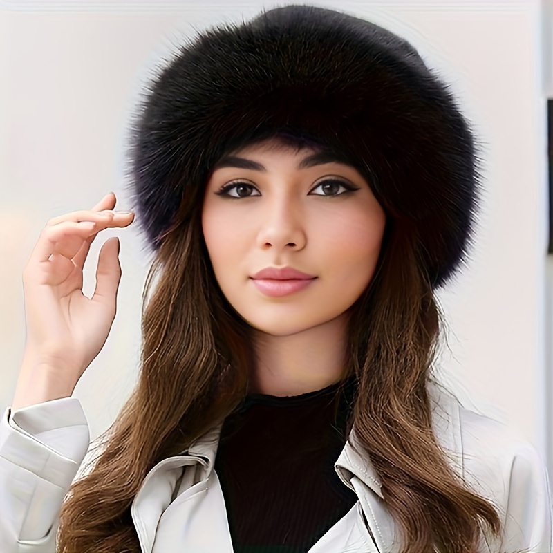 Thickened Faux Fur Bucket Hat Winter Warm Furry Basin Hats Solid Color Coldproof Cossack For Women Girls