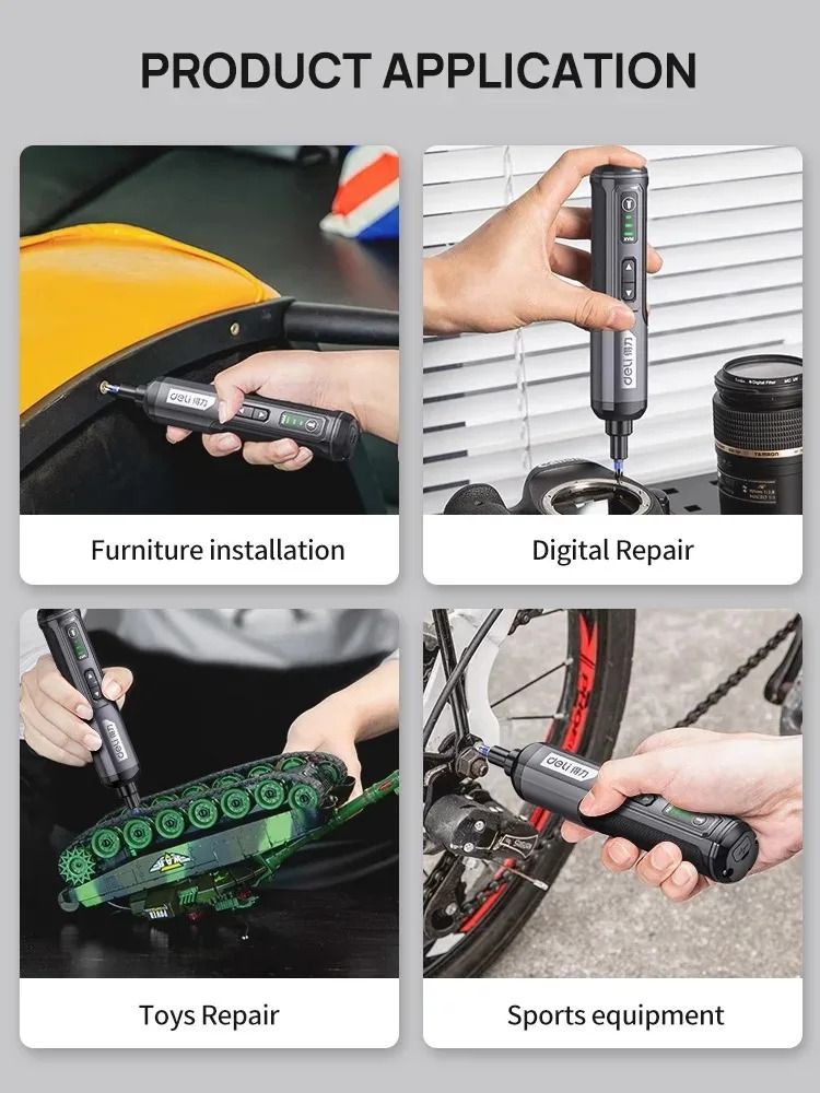 Deli 4V Mini Electric Screwdriver Set USB Rechargeable 2000mAh Power Tool
