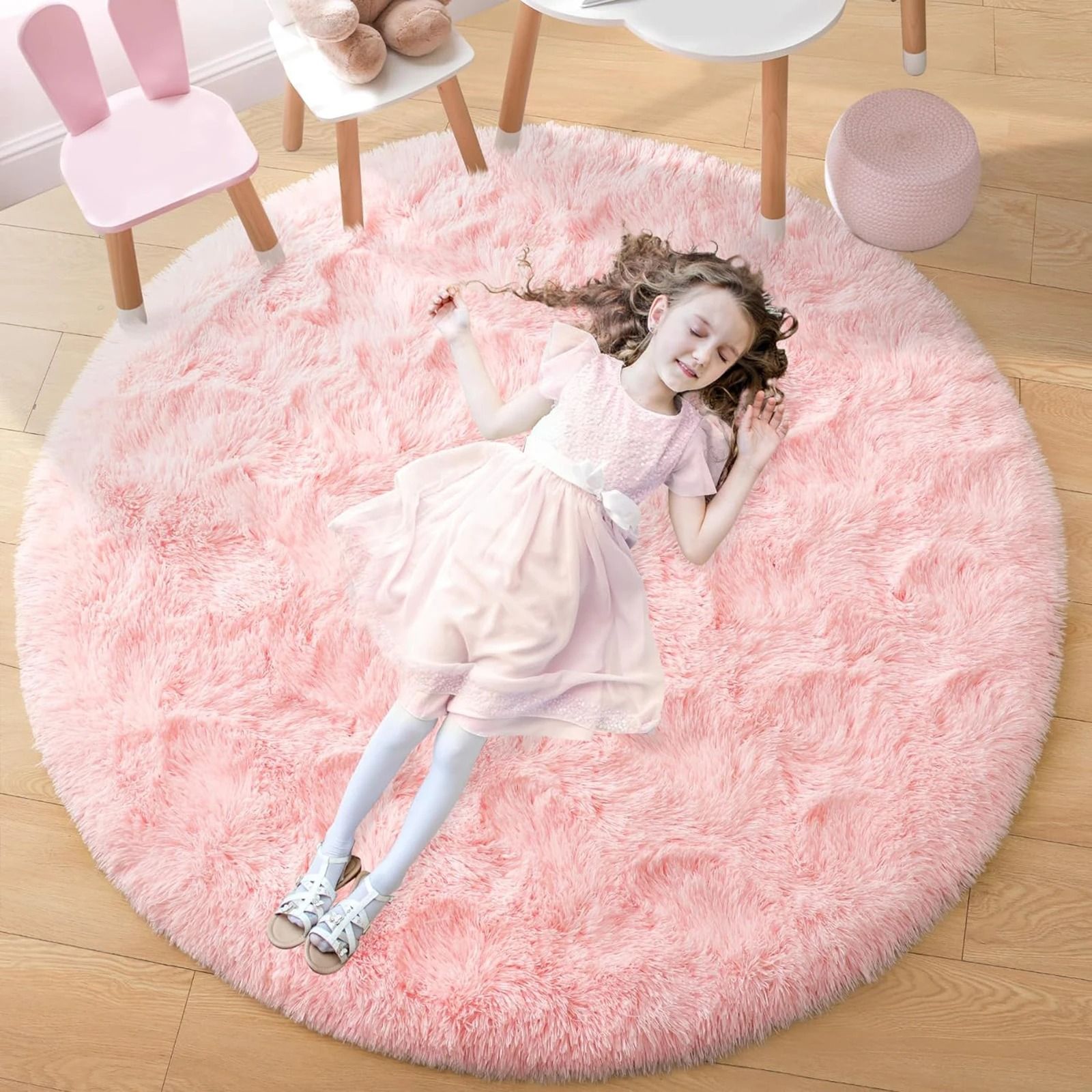 Fluffy Black Round Rug | Ultra-Soft Shaggy Area Carpet