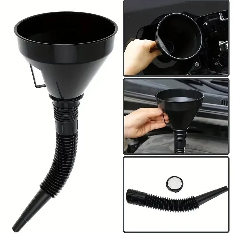 Flexible Automotive Fuel Funnel with Wide Mouth Spill Proof Design