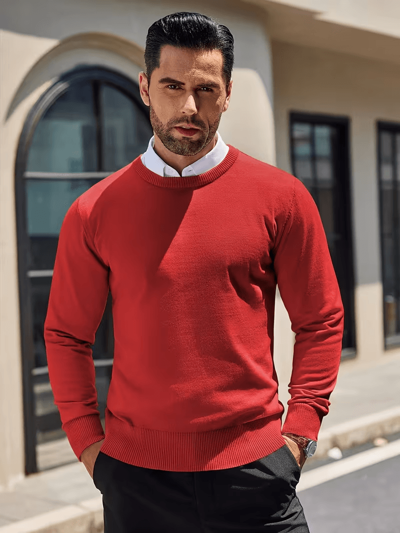 Men's O-Neck Knit Sweater for Winter Warmth, Soft Comfort & Clean Style