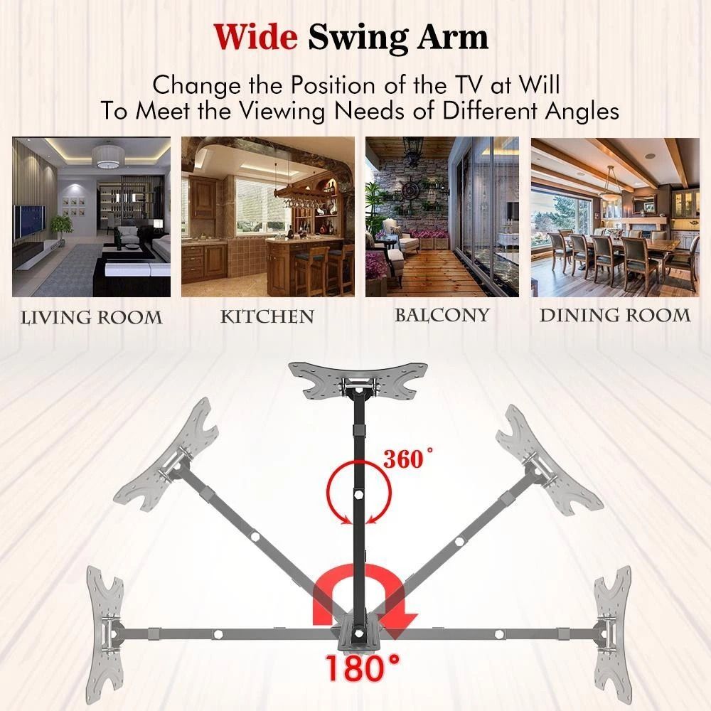 Full Motion TV Wall Mount Bracket Tilt, Swivel, Compatible