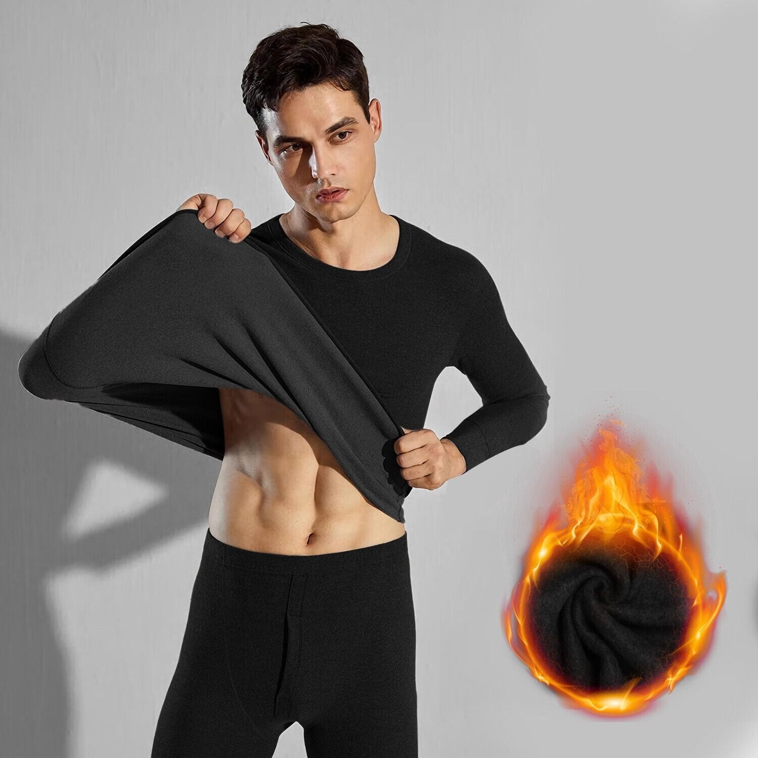 2pcs Men's Solid Color Thermal Underwear Set for Fall and Winter