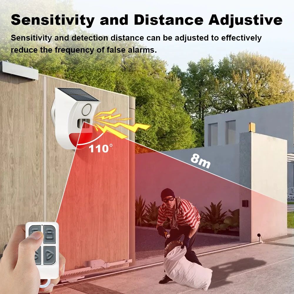 Solar PIR Outdoor Alarm Siren with Tuya App – WiFi Motion Sensor Security Strobe
