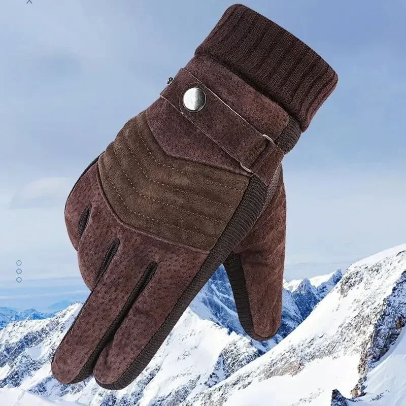 Mens Thermal Winter Leather Gloves – Windproof Motorcycle & Cycling Touch Screen Gloves