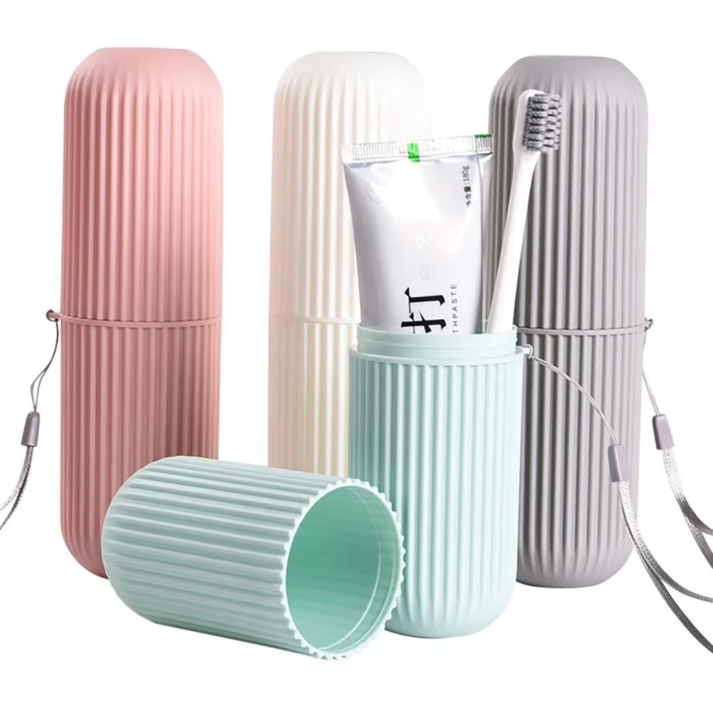 Portable Toothbrush Cup & Toothpaste Holder - Transparent Bathroom Storage Case Organizer for Travel & Toiletries