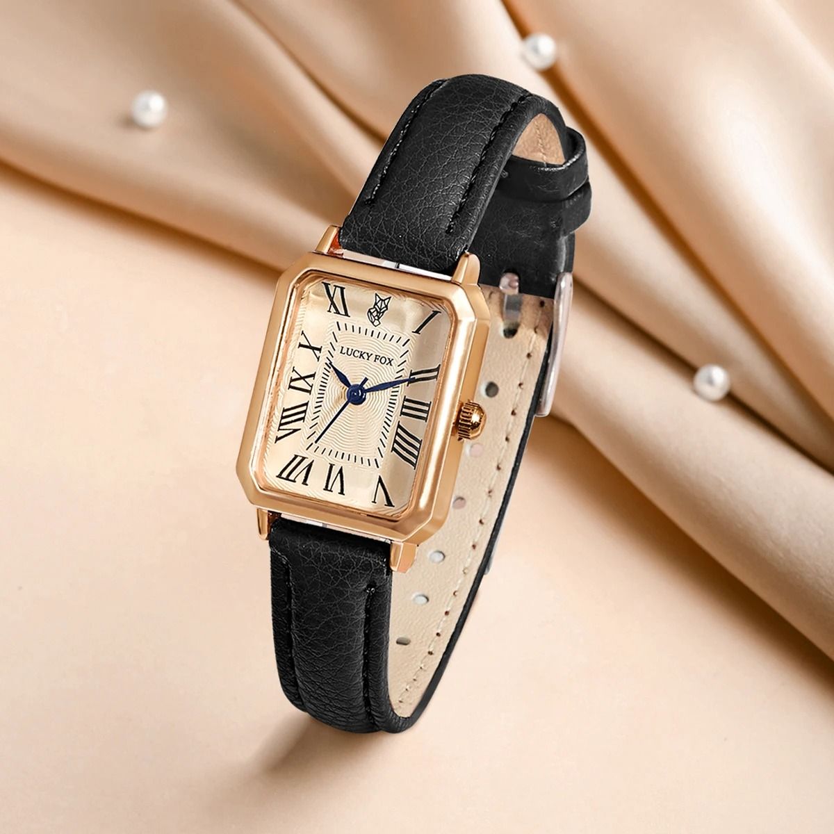 Women Retro Square Quartz Watch Leather Strap Casual Wristwatch