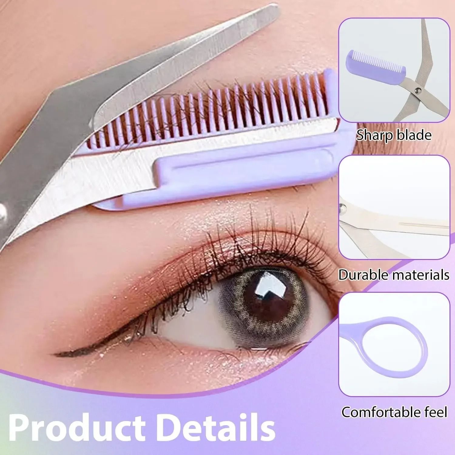 Professional Stainless Steel Eyebrow Trimmer Scissors with Precision Comb
