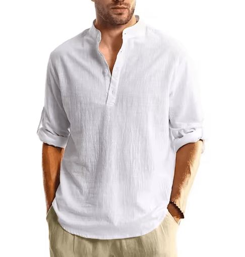 Mens Long Sleeve Henley Shirt Lightweight Cotton Button Tee for Business and Streetwear