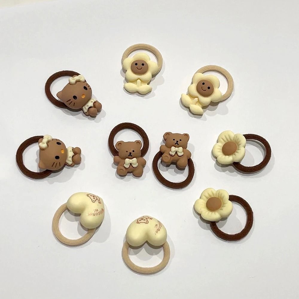 10-Piece Baby & Toddler Hair Tie Set – No-Hurt Elastic Mini Scrunchies with Cute Cartoon Bears, Rabbits & Flowers