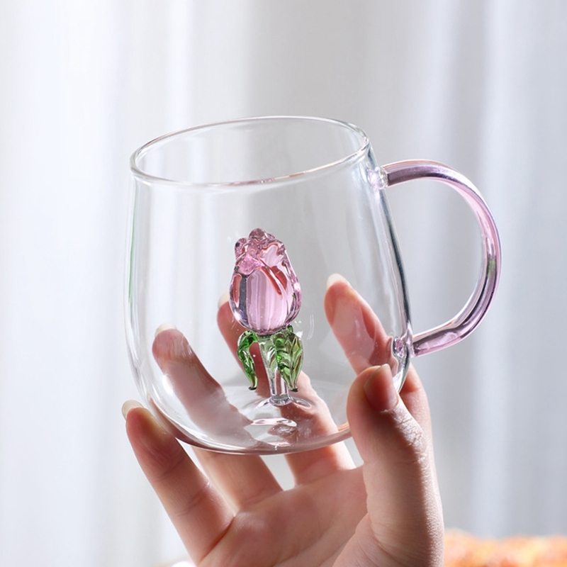 Transparent Juice Milk Coffee Mug, Glass Cup Heat-resistant Tumbler,Rose Glass Cup Drinkware