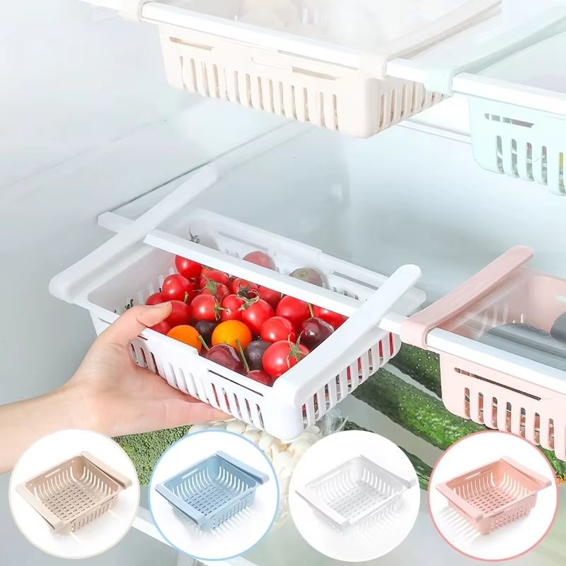 Pull-Out Refrigerator Drawer Organizer with Adjustable Shelf Fit and Fresh-Keeping Design