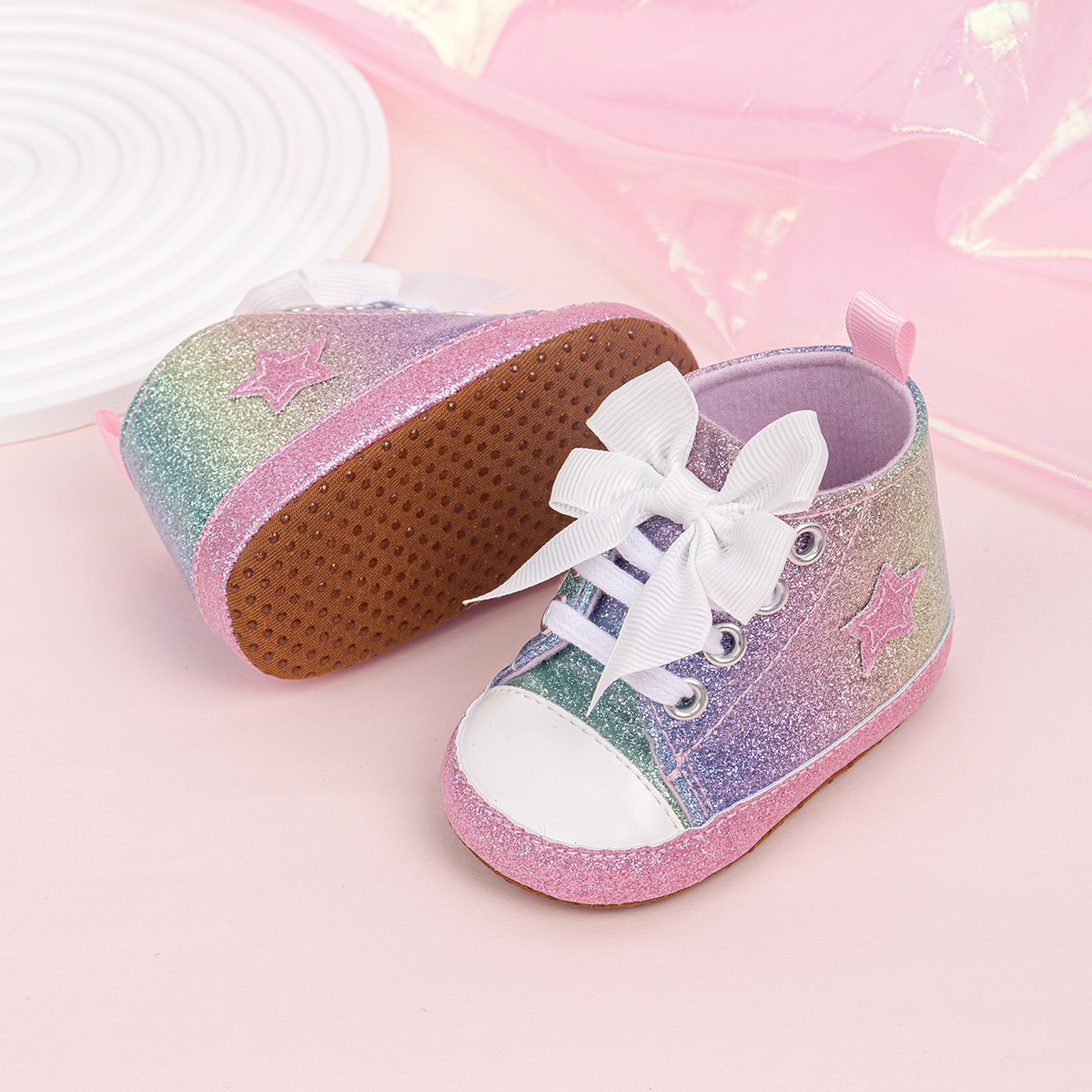 Infant Toddler First Walking Shoes, Newborn Baby Boys Girls High Tops Star Sneakers with Soft Anti-Slip Sole Moccasins