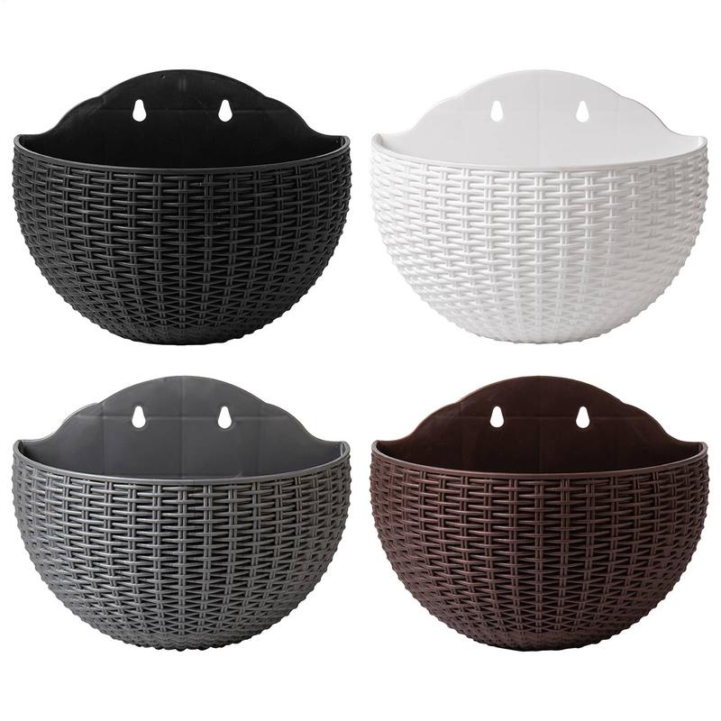 Wall Mounted Imitation Rattan Flower Basket Semi Circular Hanging Planter for Garden Decor