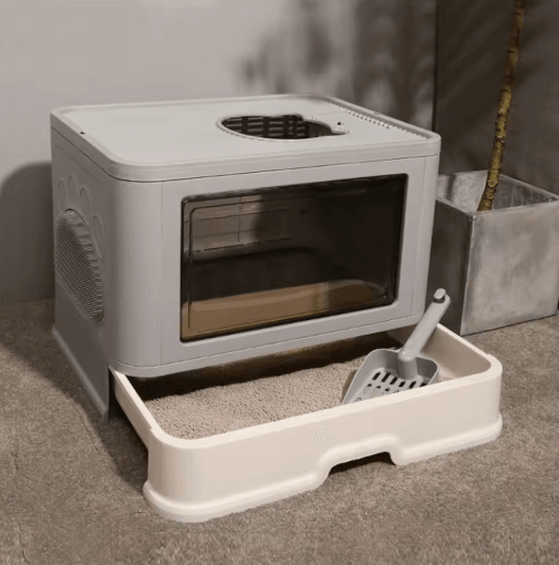 Foldable Enclosed Cat Litter Box with Top Exit Space Saving enclosed cat litter box with Scoop