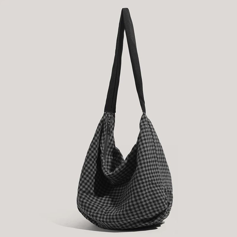 Commuting Large-Capacity Canvas and Checkered Nylon Tote Bag