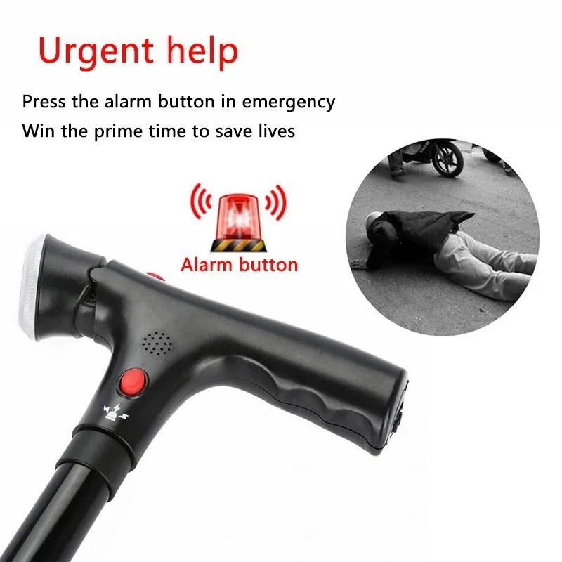 Collapsible LED Safety Cane – Telescopic Folding Walking Stick with Emergency Alarm