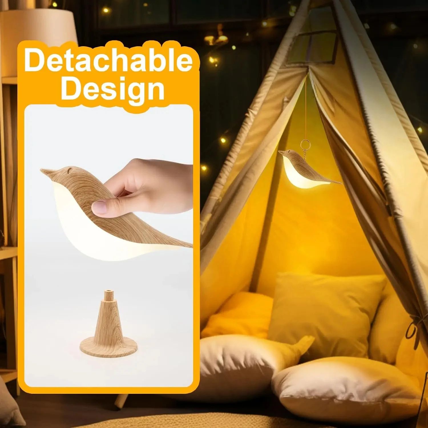 Touch Sensor Bird Night Light – Cordless Kids Bedside Lamp with 3 Color Temperature Modes