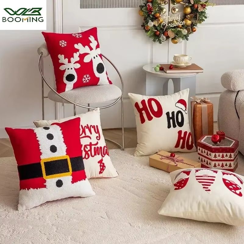 Embroidered Christmas Pillowcase Decorative Cushion Cover for Sofa and Living Room Holiday Decor