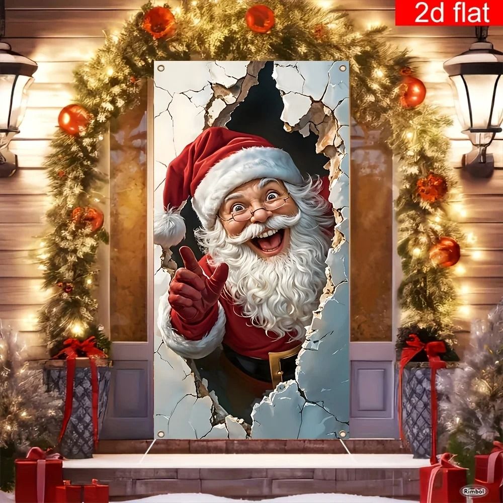 FestiveGlow Santa Door Banner Christmas Holiday Wall Decor