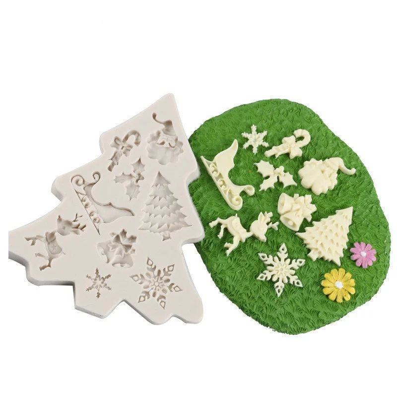 Christmas Silicone Mold for Santa & Tree – Flexible Fondant and Chocolate Decorating Mold