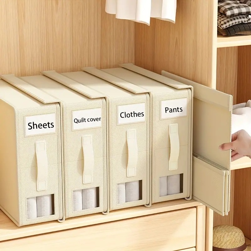 Thickened Fabric Sheet Storage Box Organizer, Zipper Blanket Bag, Folding Window Wardrobe Bed Clothes Storage with Lid