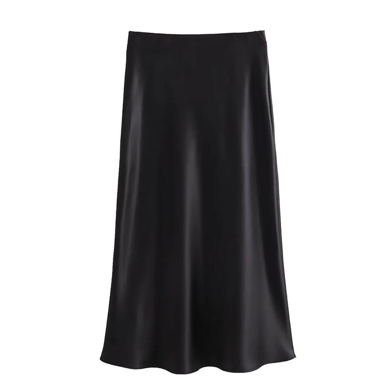 Elegant High-Waist Satin Skirt Summer Midi Skirt for Women Office Casual Wear