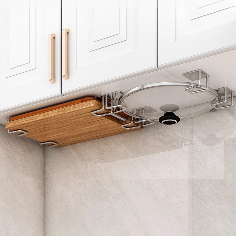 Non-Perforated Wall-Mounted Kitchen Shelves, Cutting Board Storage Racks, Pot Lid Racks, Hooks, Sink Drain Racks