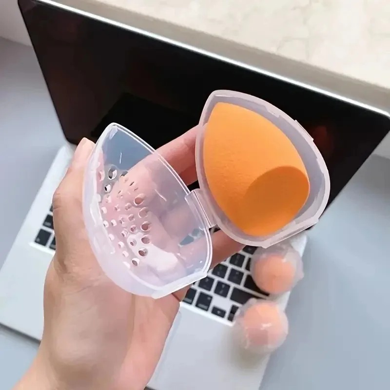 Egg Shaped Makeup Sponge Storage Box Portable Organizer for Cosmetic Puff, Blender, and Drying Rack