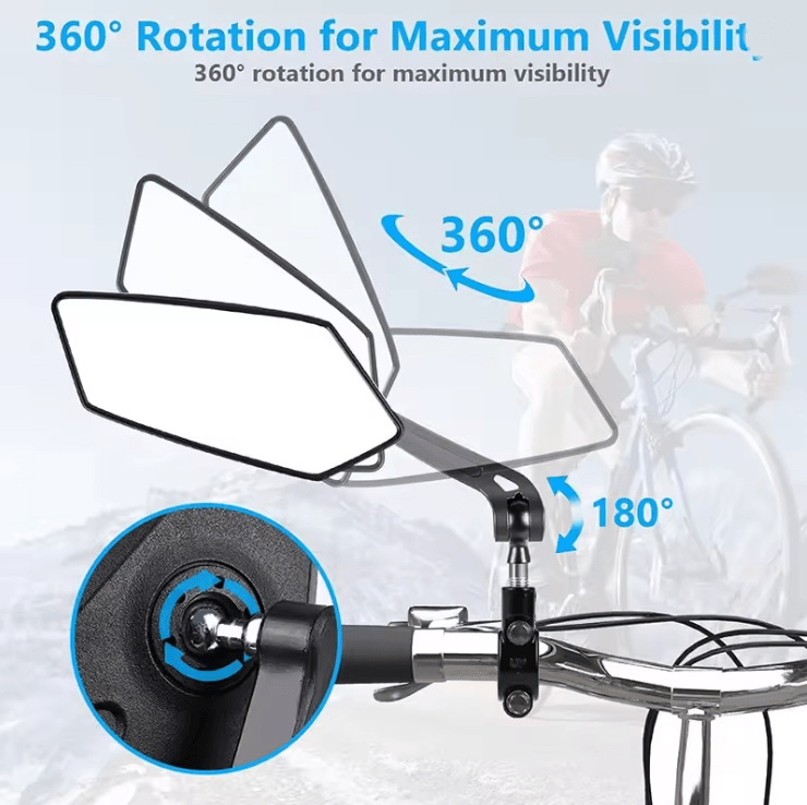 ClearView 360 Rotatable Bike Rear View Mirror for Handlebar Safety and Wide Visibility