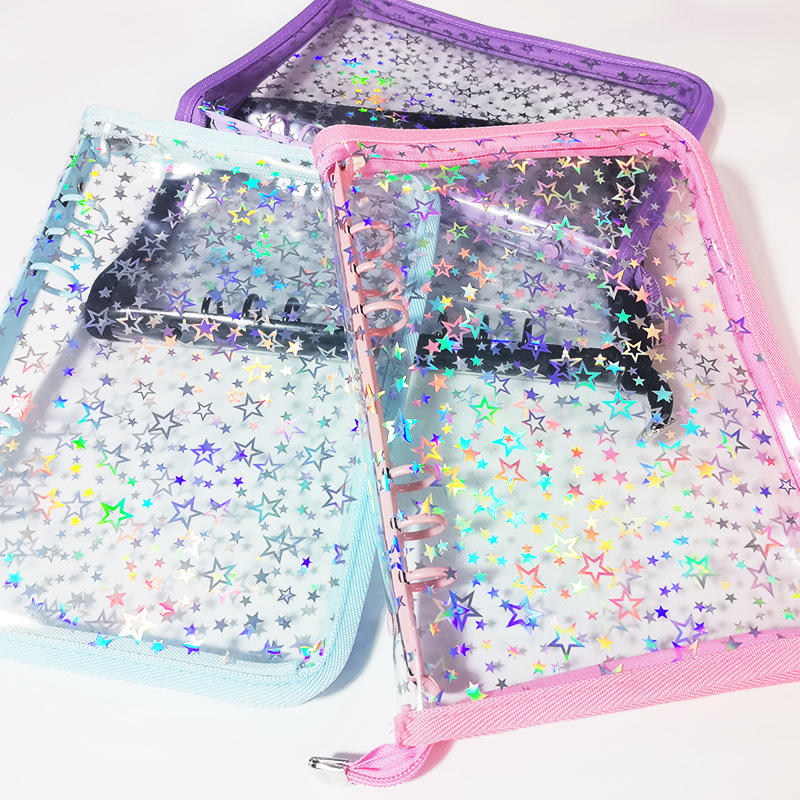 Laser Star Zipper Binder Collect Book – Transparent Kpop Idol Photo Album, DIY Journal, Stationery Organizer