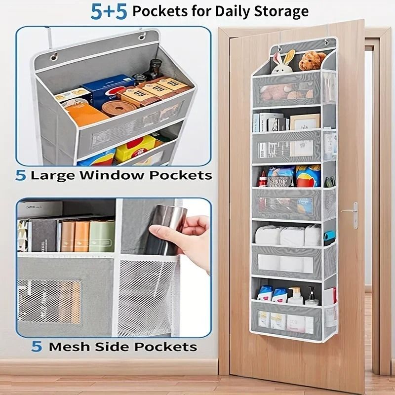 5 Shelf Hanging Storage Organizer Behind Door Anti Tilt Large Capacity Pockets