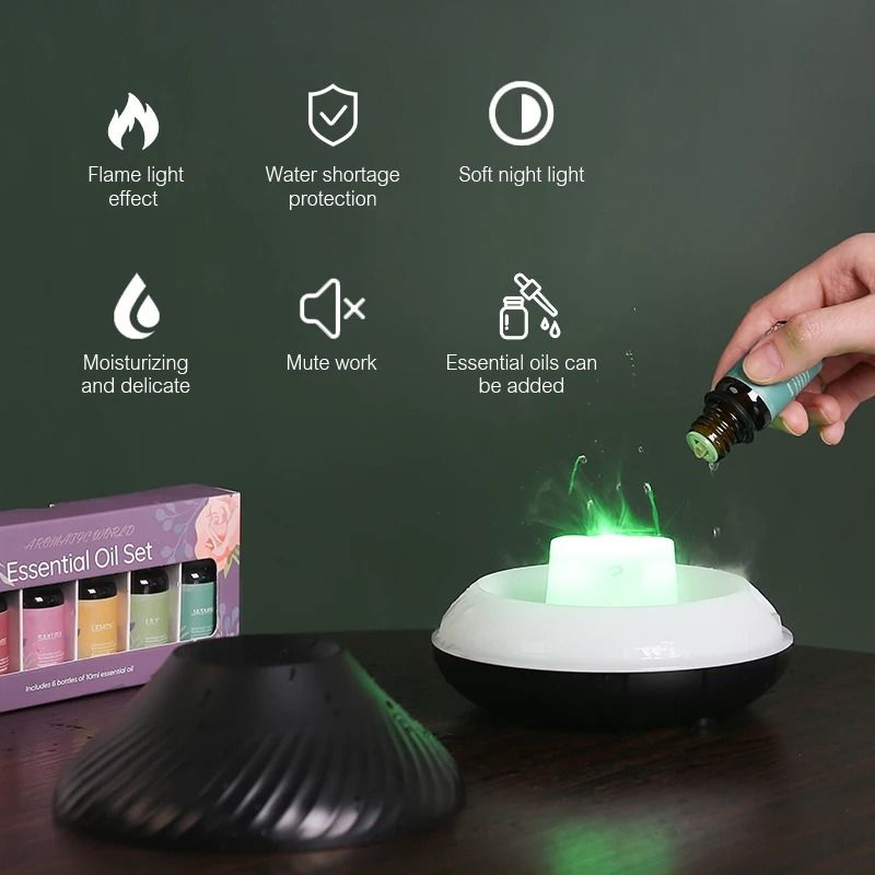 Volcanic Aroma Diffuser 130 ml USB Humidifier with Flame Night Light