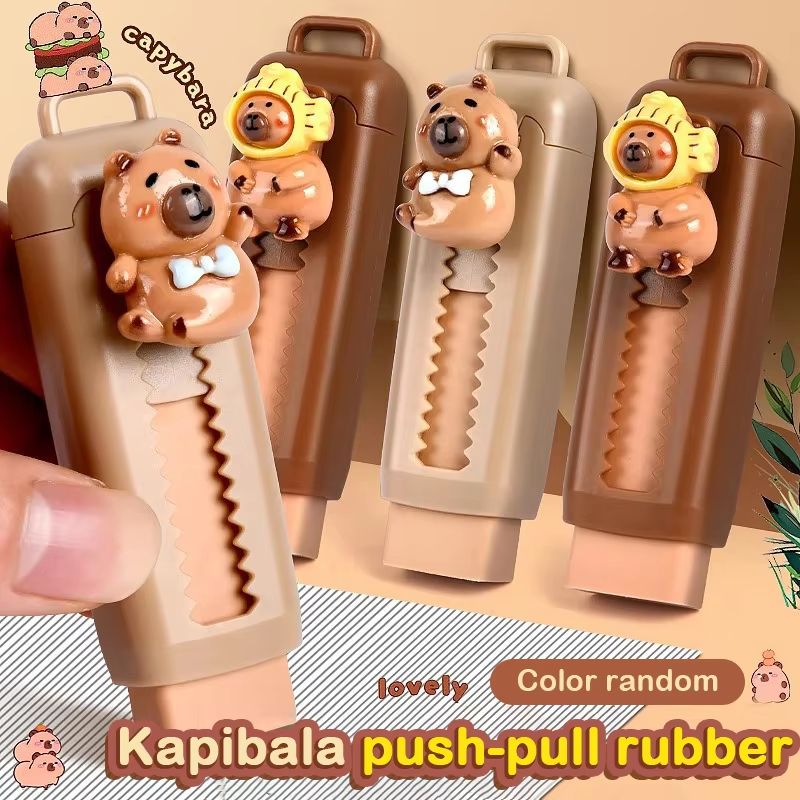 Kawaii Capybara Push Pull Eraser Cute Retractable Clean Erasing Rubber for School and Office
