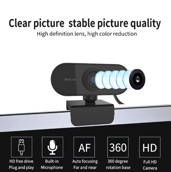 ClarityPro 1080P HD USB Webcam with Microphone – Plug-and-Play Camera for Desktop & Laptop