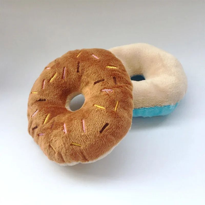 SnuggleBite Donut Plush Dog Toy – Soft Squeaky Chew Toy for Small & Medium Dogs