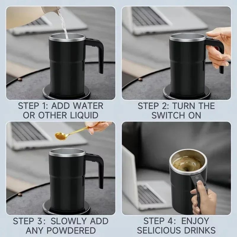 380ml USB Rechargeable Self-Stirring Mug with Temperature Display & IP67 Waterproof Design