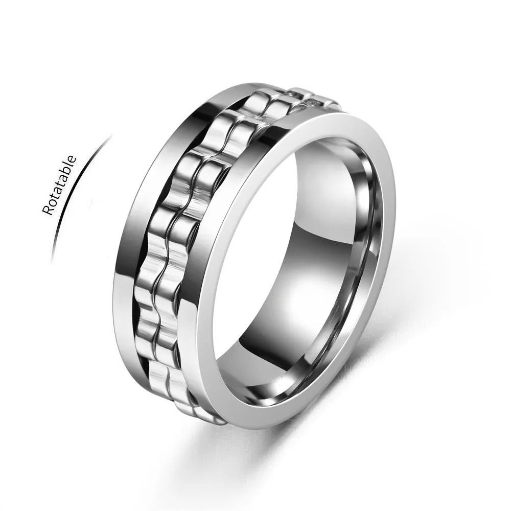 Stainless Steel Anxiety Ring Rotating Gear Chain Spinning Fidget Ring