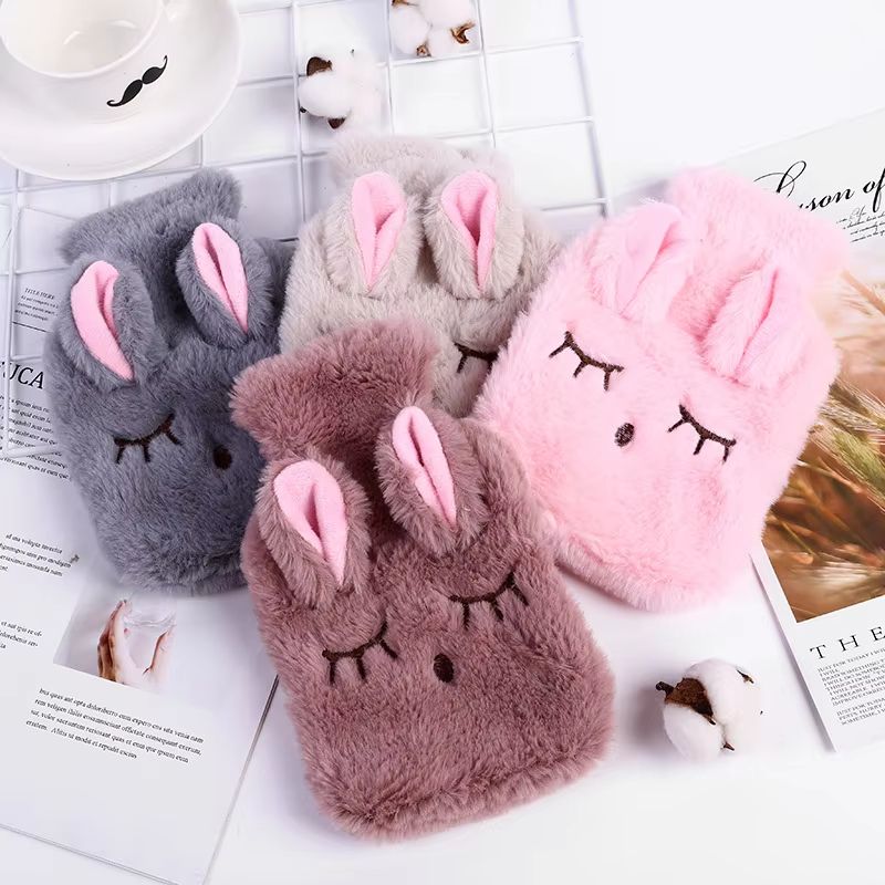 Cartoon Plush Hot Water Bottle With Soft Cover for Winter Warmth