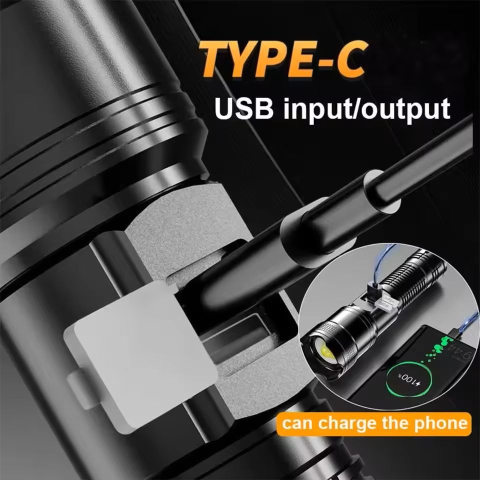 Rechargeable High-Power LED Flashlight with Zoom and Display