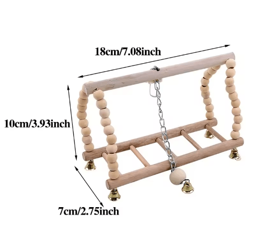 Wooden Parrot Swing & Climbing Toy with Bells – Hanging Ladder Playstand Hammock