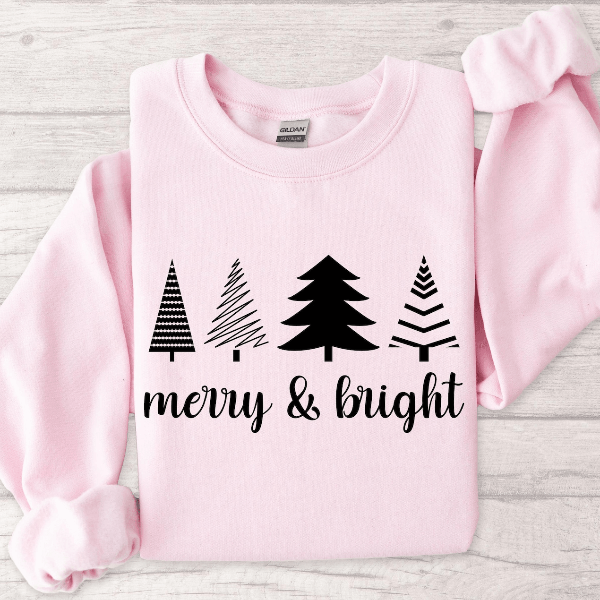 Merry and Bright Sweatshirt Retro Holiday Christmas Crewneck Pullover