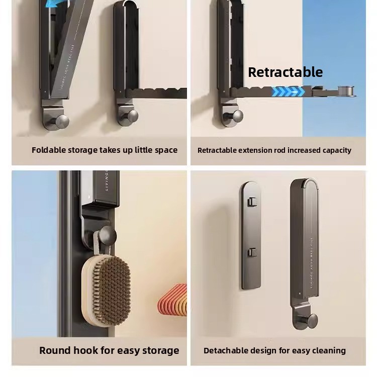 Retractable Foldable Clothes Rack, No Drilling Aerospace Aluminum Hanger for Balcony Bathroom Indoor Window Drying
