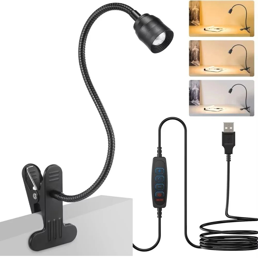 USB LED Clip-On Reading Light – Dimmable Gooseneck Book Lamp with Adjustable Brightness